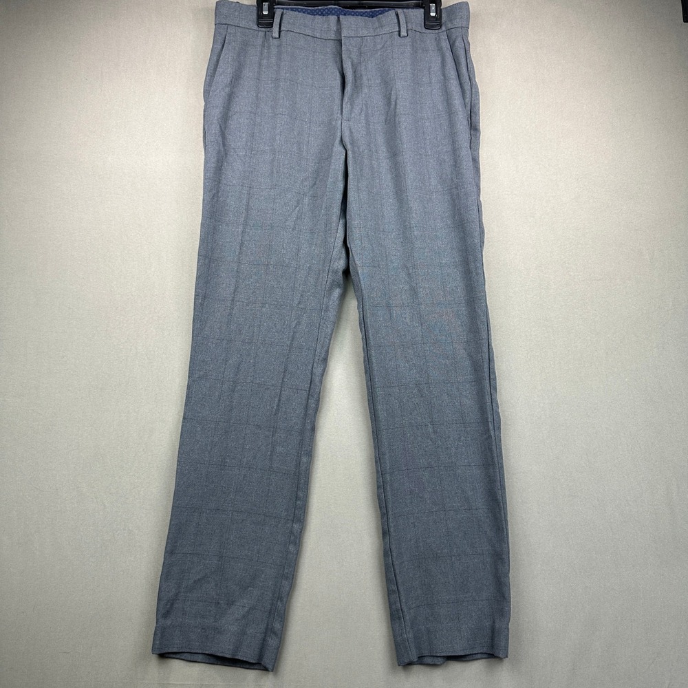 Perry Ellis Dress Pants Mens 32x30 Gray Slim Fit Plaid Portfolio Office Work - Picture 2 of 10
